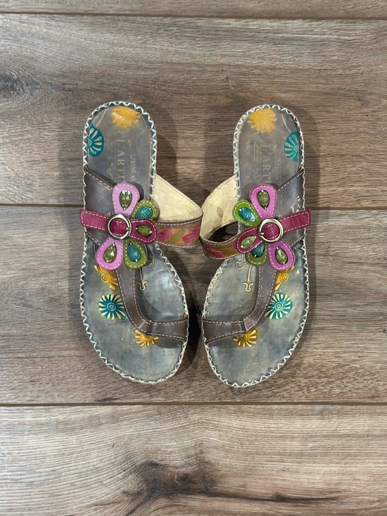 Spring Step Shoes - SPRING STEP L’Artiste Gray Leather Boho Chic Jeweled Flower Sandals | Size 7.5